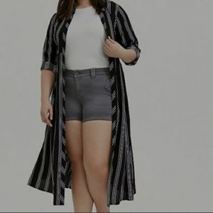 Linen striped long kimono